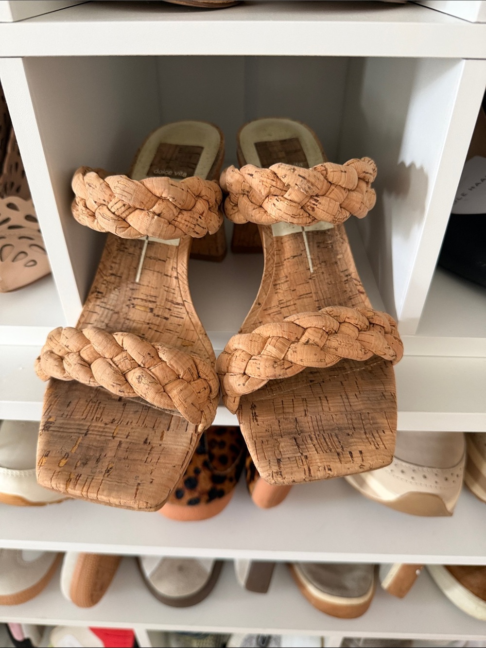 Dolce Vita Braided Cork Block Heel Sandals in Light Tan